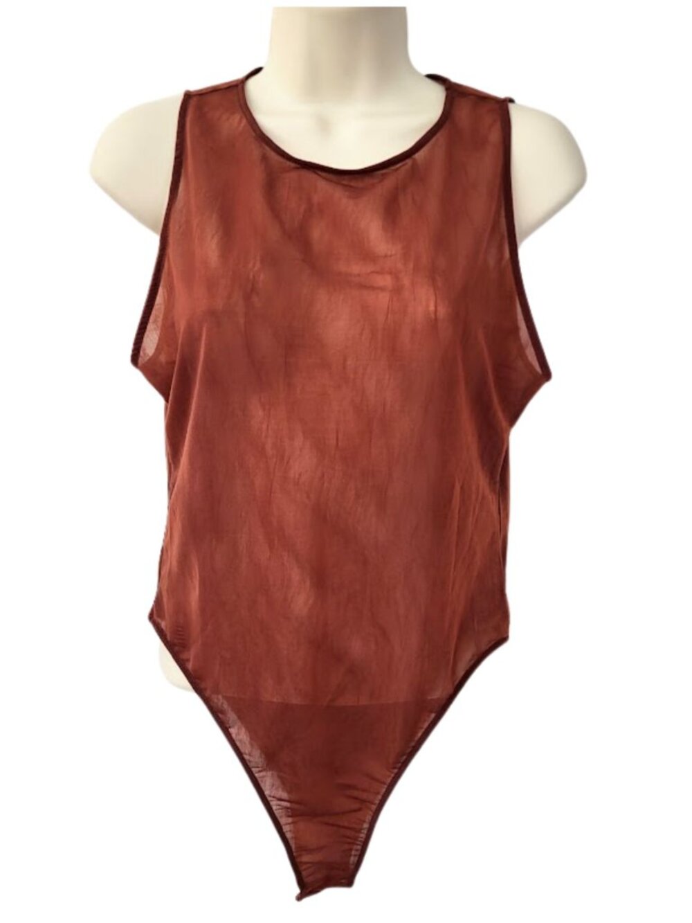 ZARA NWT Rust Orange Sheer Mesh Sleeveless Bodysuit - Women's L